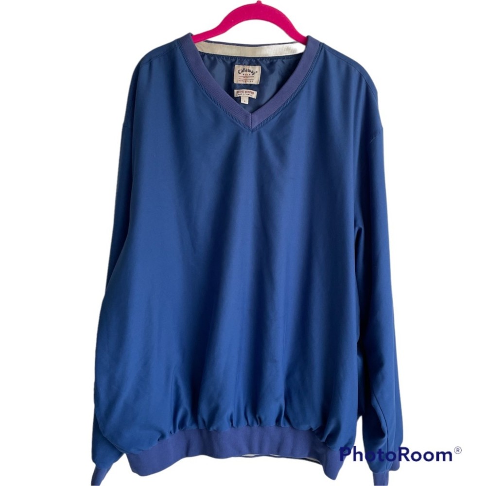 CALLAWAY Golf Mens Blue Microfiber Pullover V-Neck Sweatshirt with Pockets, L